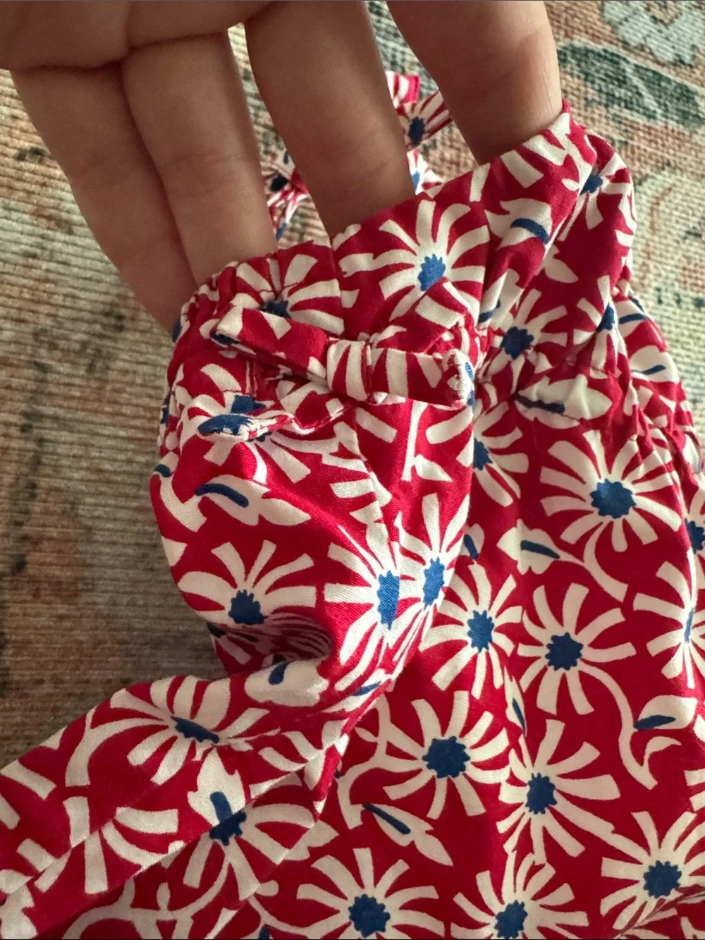 Janie and Jack Red Daisy Halter Pajama Set with Navy Accents
